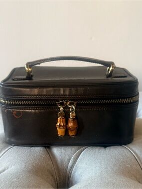 Vintage Gucci Tom Ford Bamboo Vanity Case Brown Leather Cosmetic Box Bag